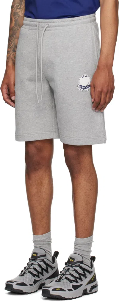 Moncler Gray Logo Patch Cotton Shorts In Gray