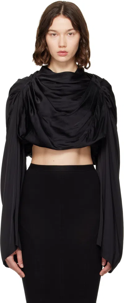 Rick Owens Claudette Cropped Draped Charmeuse Top In Black