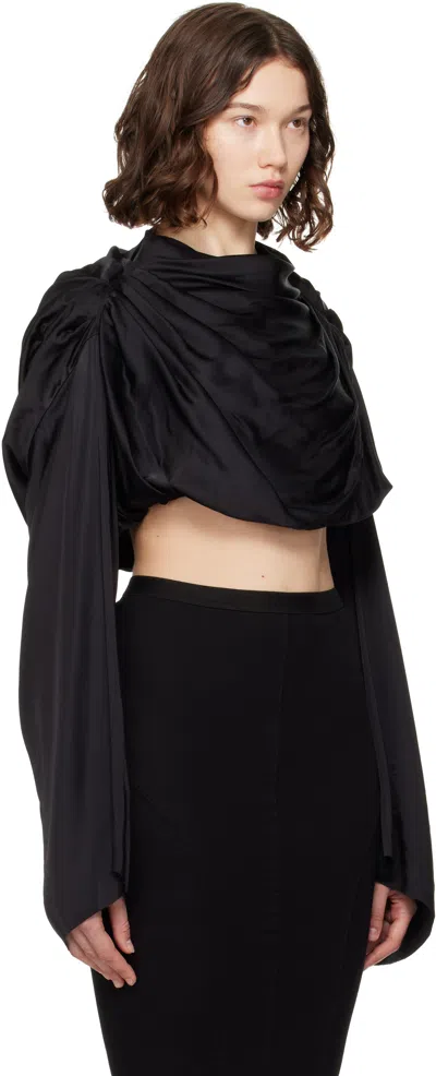 Rick Owens Claudette Cropped Draped Charmeuse Top In Black