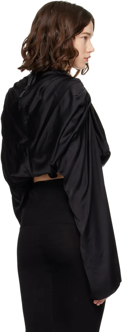 Rick Owens Claudette Cropped Draped Charmeuse Top In Black