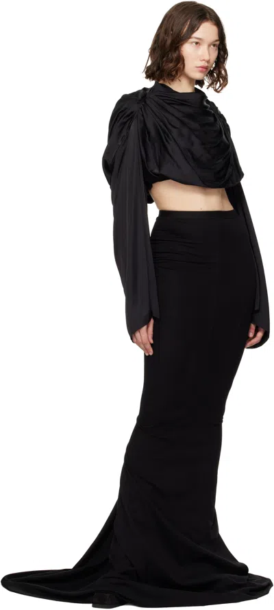 Rick Owens Claudette Cropped Draped Charmeuse Top In Black