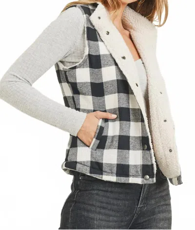 Risen Buffalo Plaid Trucker Vest In Black Buffalo Plaid In White