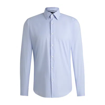 Hugo Boss Regular-fit Shirt In Structured Performance-stretch Material In Blue