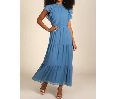 Haptics Mock Neck Maxi Dress In Coastal Blue In Blue