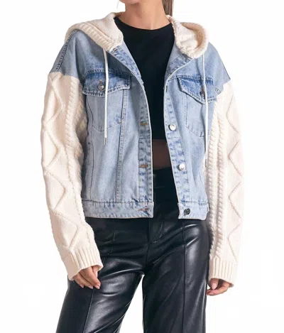 Elan Jade Denim Sweater Jacket In Denim White In Blue