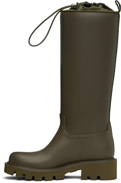 Moncler Khaki Kickstream High Rain Tall Boots In Green