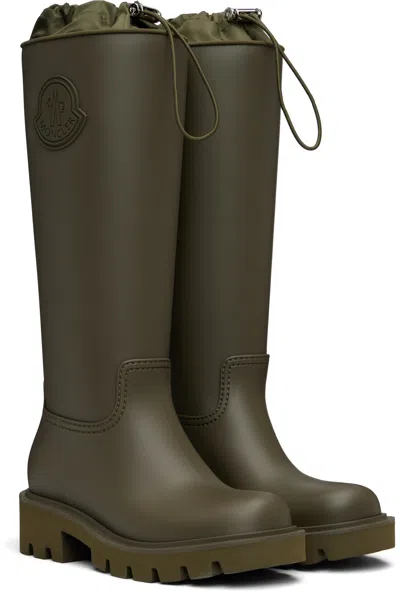 Moncler Khaki Kickstream High Rain Tall Boots In Green