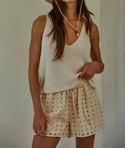 By Together Woven Eyelet Straight Leg Shorts In Natural In White