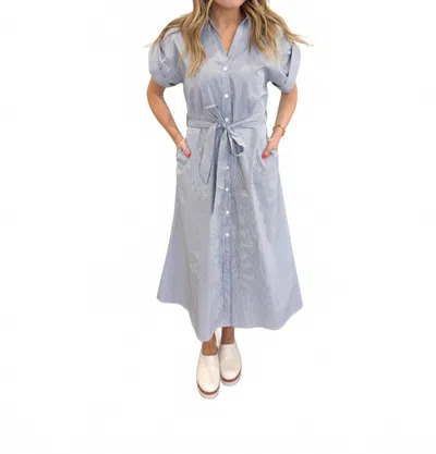 Elan Billie Button Midi Dress In Blue / White In Gray