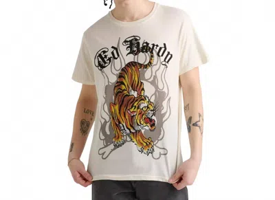 Ed Hardy Crawling Tiger Rhinestone T-shirt In Ivory In White