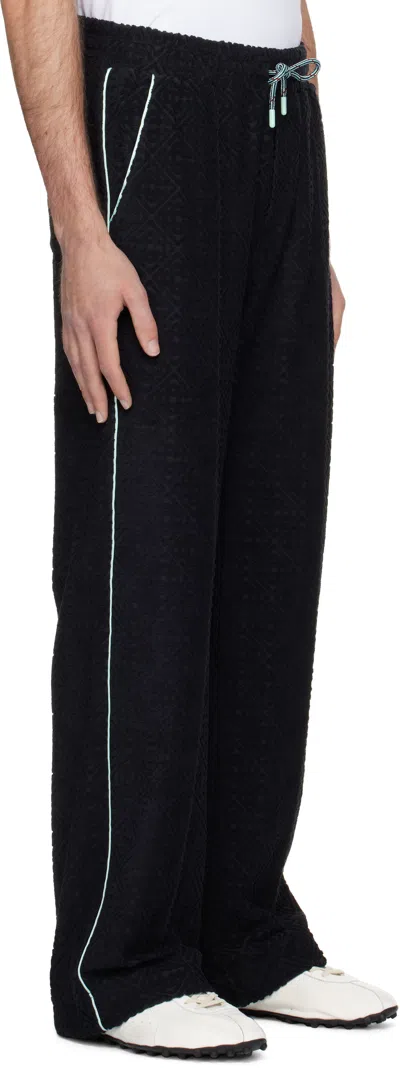 Casablanca Black Pants With All-over Embossed Monogram And Drawstring Waist