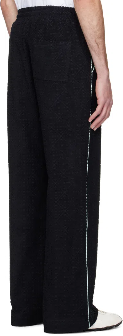 Casablanca Black Pants With All-over Embossed Monogram And Drawstring Waist