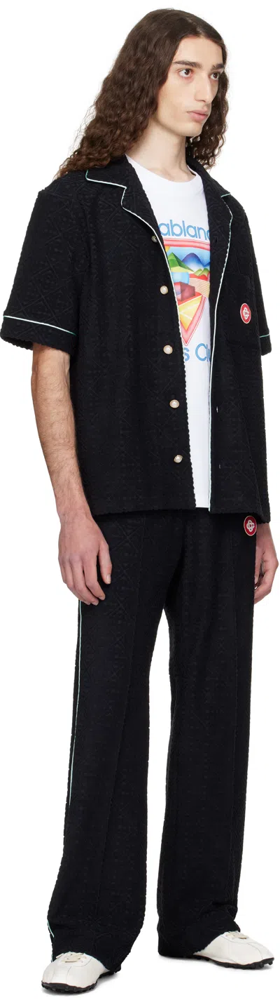 Casablanca Black Pants With All-over Embossed Monogram And Drawstring Waist
