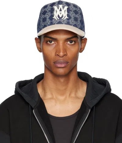 Amiri Men's Denim Ma Quad Baseball Cap With Leather Bill In Blue