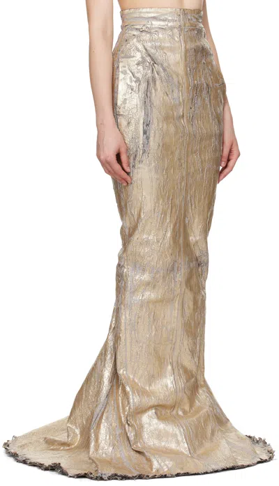Rick Owens Gold Megacrust Stretch Denim Lido Maxi Skirt In Neutral