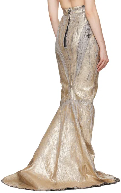 Rick Owens Gold Megacrust Stretch Denim Lido Maxi Skirt In Neutral