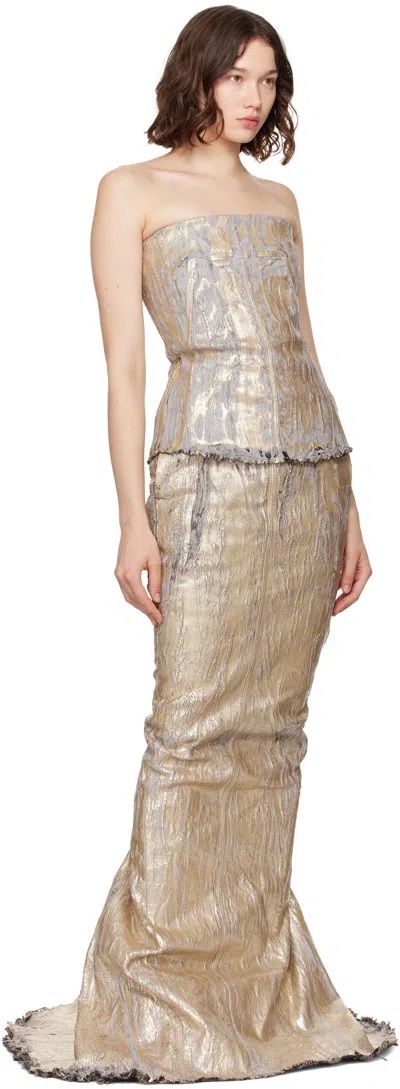 Rick Owens Gold Megacrust Stretch Denim Lido Maxi Skirt In Neutral