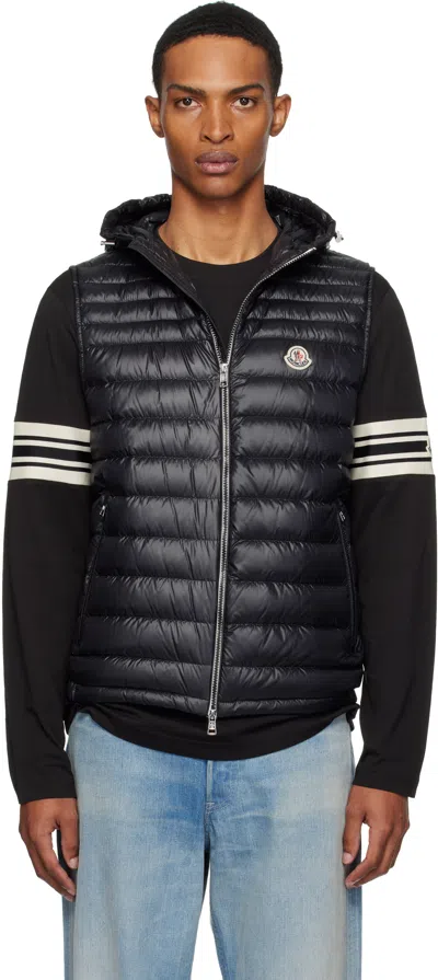 Moncler Black Orant Hooded Down Vest In Black