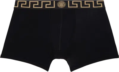 Versace Two-pack Black Greca Border Long Boxer Briefs In Black