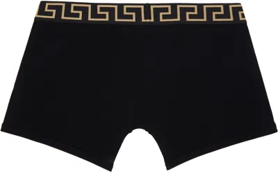 Versace Two-pack Black Greca Border Long Boxer Briefs In Black