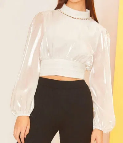 Main Strip Elise Backless Cropped Sleeve Blouse In White In Neutral