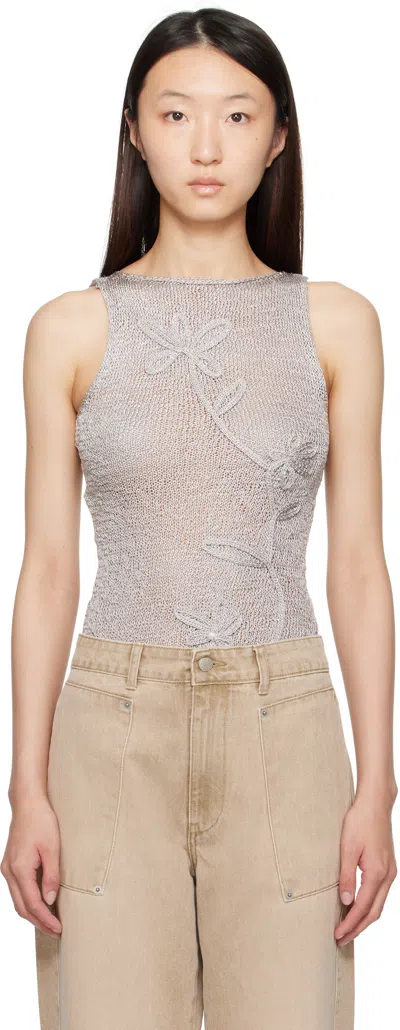Paloma Wool Floral-embroidered Knitted Top In Gray