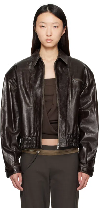 Paloma Wool Brown Mini Lora Leather Jacket In Brown