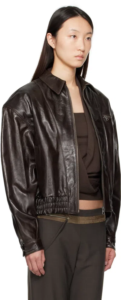 Paloma Wool Brown Mini Lora Leather Jacket In Brown