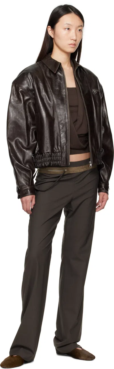 Paloma Wool Brown Mini Lora Leather Jacket In Brown
