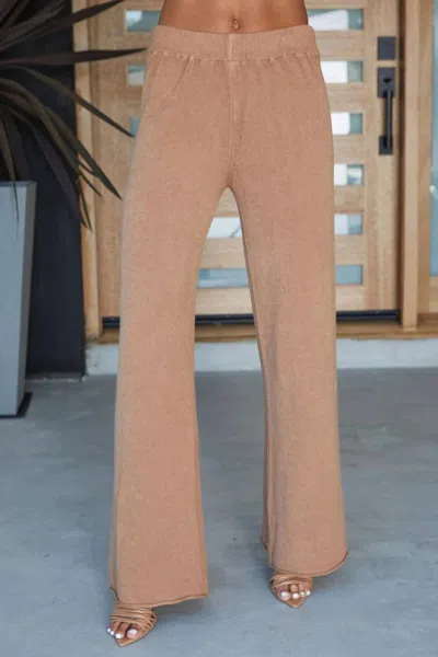 Milio Milano Italian Viscose Knit Cozy Flared Pants In Camel