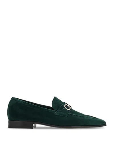 Ferragamo Gancini Suede Loafers In Green