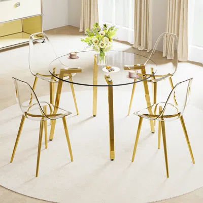 Streamdale Furniture Streamdale Glass Table & 4 Gold Leg Chairs