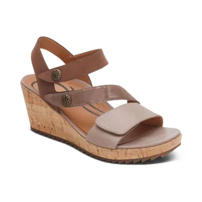 Aetrex Women's Madelyn Quarter Strap Wedge In Taupe Multi