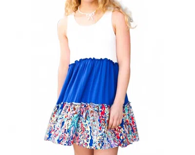 Beeson River Color Block Sleeveless Mini Dress In Ivory/royal Blue/floral Print