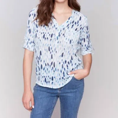 Charlie B Printed Cotton Gauze Half-button Blouse In Blue In Multi