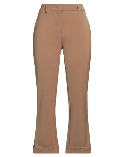 Via Masini 80 Woman Pants Camel Size 12 Polyester, Virgin Wool, Elastane In Brown