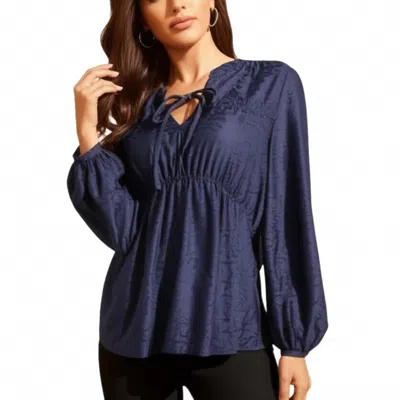 Mason & Belle Lace Cinched Waist Blouse In Navy