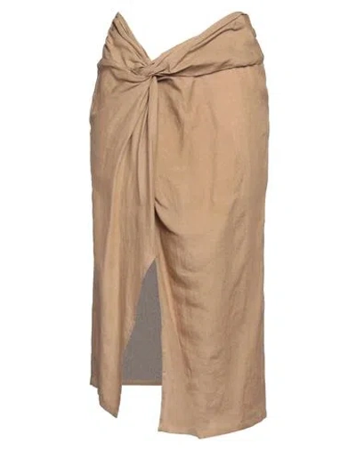 Holy Caftan Woman Midi Skirt Camel Size 4 Linen In Neutral