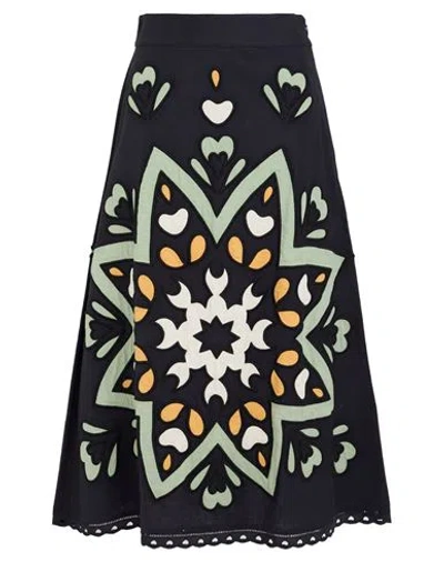 Sea Woman Midi Skirt Navy Size 8 Cotton, Linen In Black