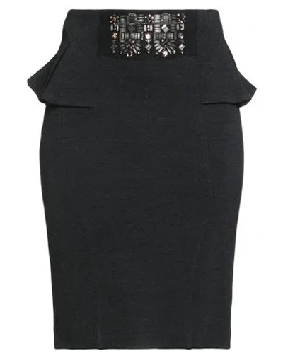 Cavalli Class Woman Midi Skirt Charcoal Size 16 Virgin Wool, Acrylic, Polyamide, Elastane In Black