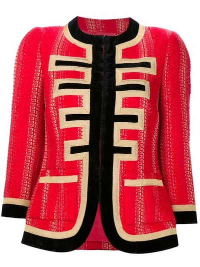 Givenchy Velvet-trimmed Jacket In Red And Gold Tweed