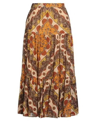 Luisa Spagnoli Woman Maxi Skirt Tan Size L Cotton In Multi