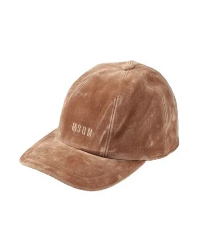 Msgm Woman Hat Camel Size Onesize Cotton, Viscose In Brown