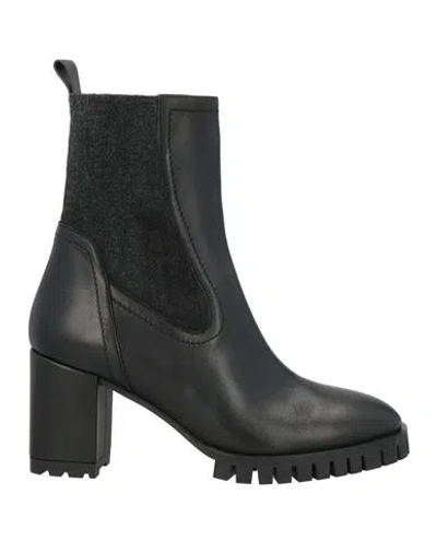 Evaluna Woman Ankle Boots Black Size 6 Leather, Textile Fibers