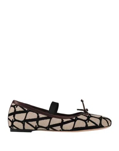 Valentino Garavani Woman Ballet Flats Beige Size 8 Leather, Textile Fibers