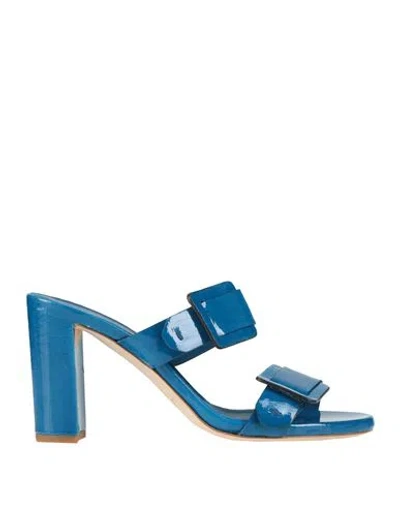 Del Carlo Woman Sandals Blue Size 8 Leather In Blue