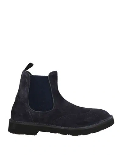 Calpierre Man Ankle Boots Blue Size 9 Leather, Textile Fibers