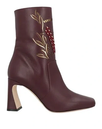 Alberta Ferretti Woman Ankle Boots Burgundy Size 8 Leather