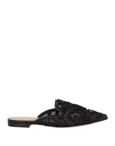 Alberta Ferretti Woman Mules & Clogs Black Size 8 Leather, Textile Fibers