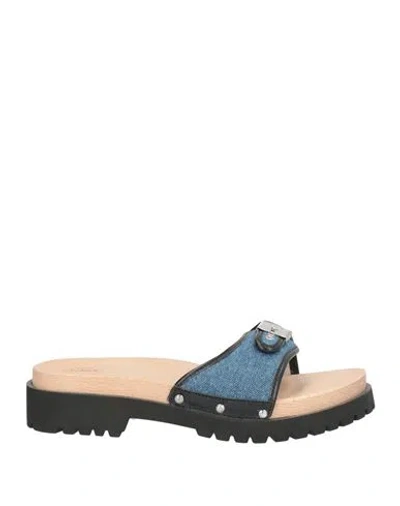 Scholl Woman Mules & Clogs Blue Size 8 Textile Fibers, Leather